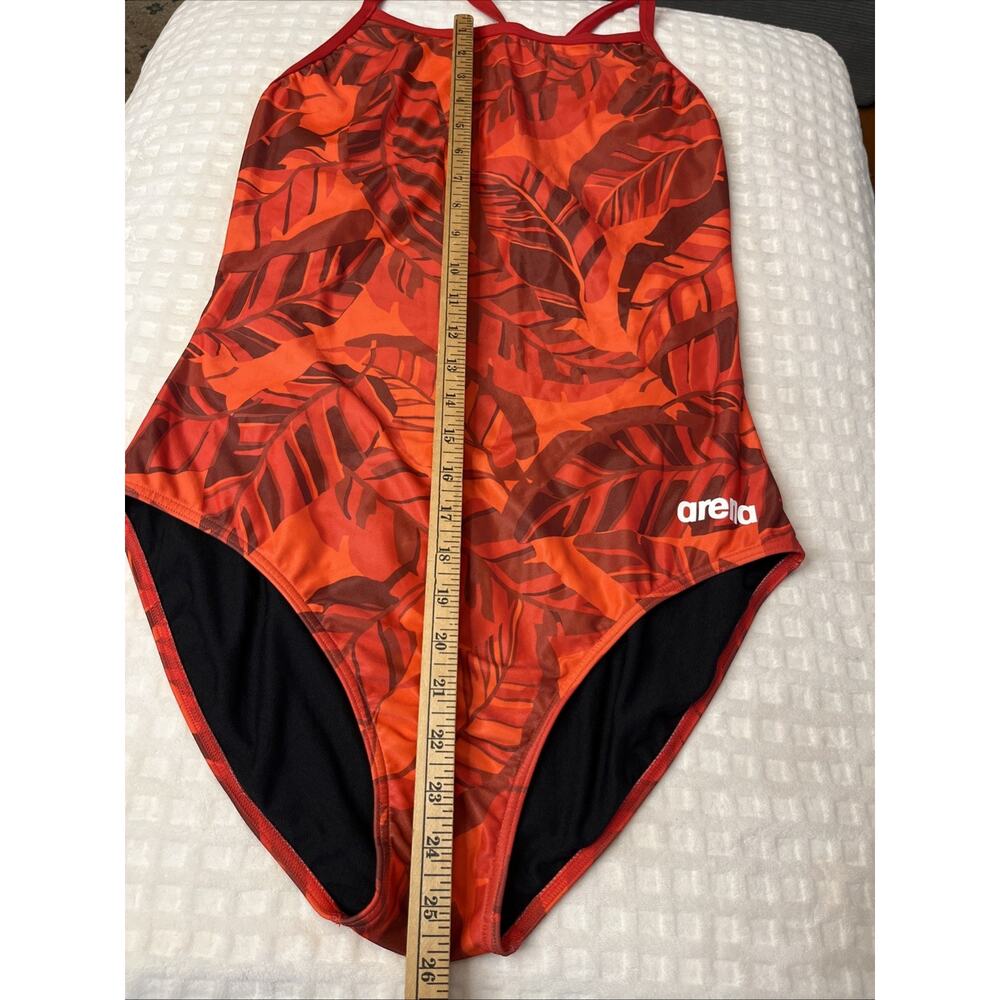 Arena One Piece Racer Back Lap Swimsuit Athletic 42 US XL Red Tropical Print - Picture 7 of 13